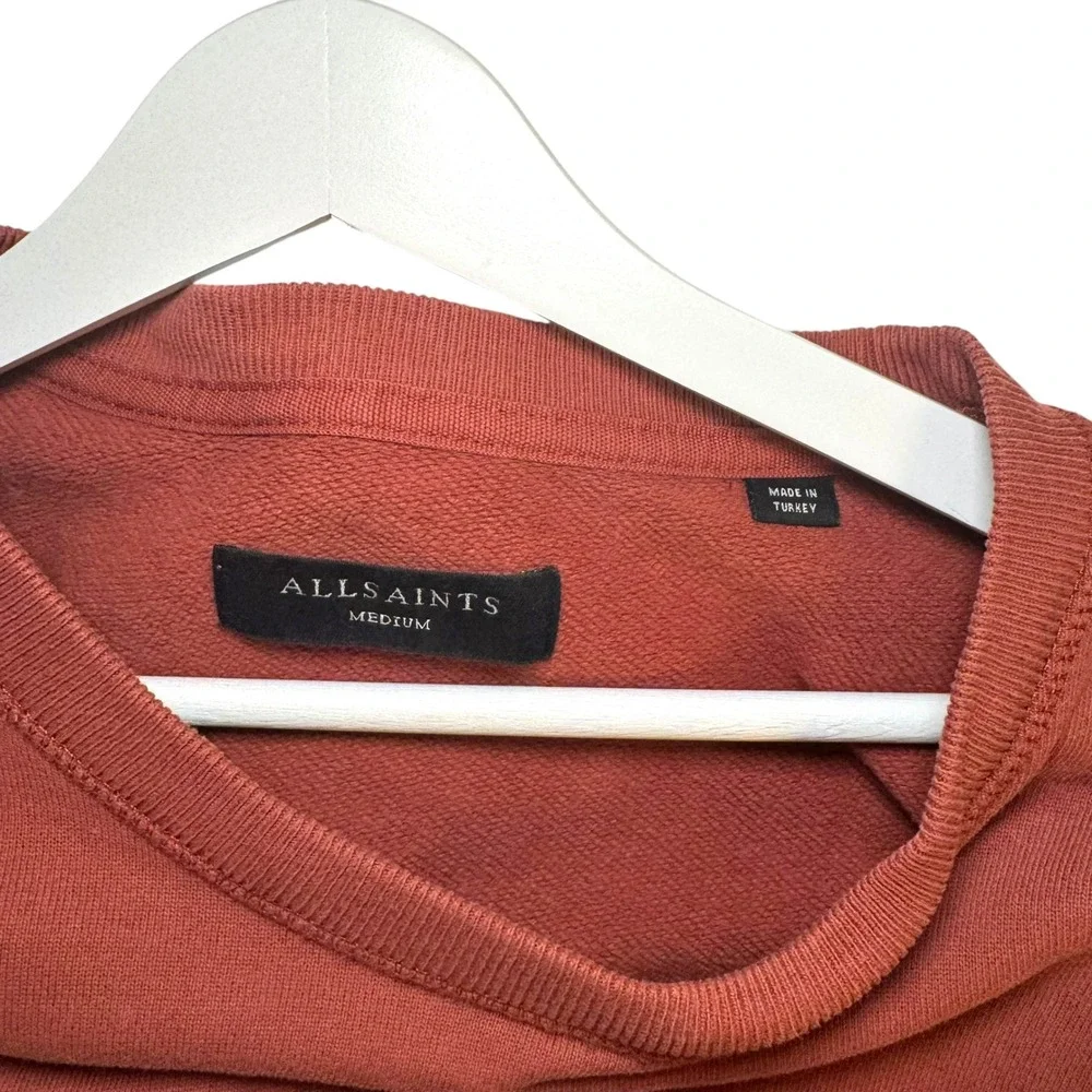 AllSaints Raven Crew Sweatshirt Medium Orange Ramskull Cotton Minimalist Urban
